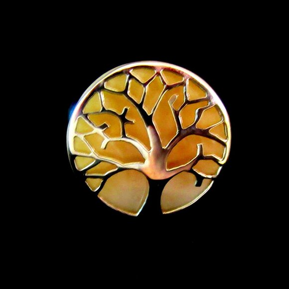Sterling silver & mother of pearl Tree of Life adjustable ring - Picture 2 of 9